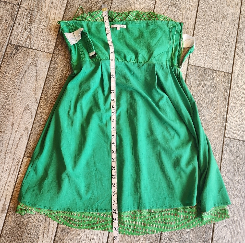 Broadway & Broome Green Geometric Print Strapless Mini Dress - Size 12 - Picture 7 of 9